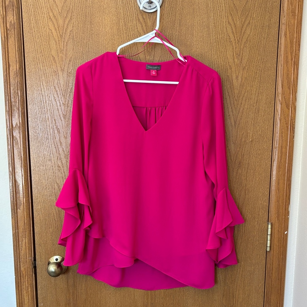 Vince Camuto Vibrant Pink Ruffle Sleeve Blouse Size Medium